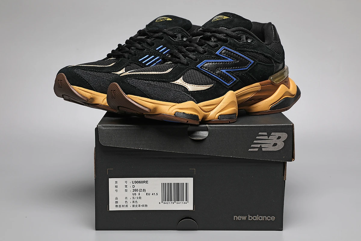162279379_009 New Balance 9060-46 RE Black/Yellow Sizes 36-46.5 - Image 1
