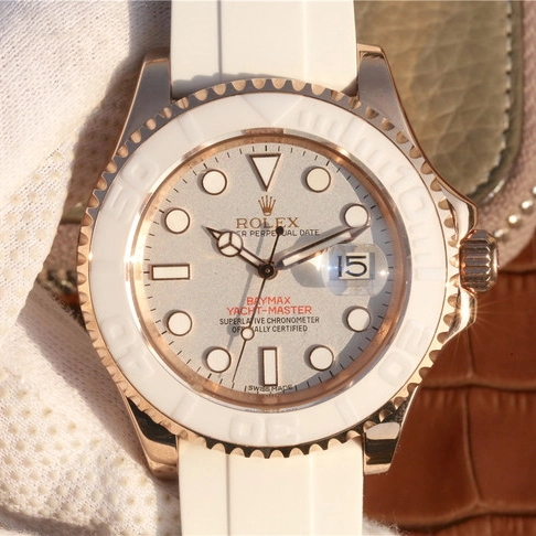 3653be216fcb484b701ab95ab5172924 YACHT MASTER 1 BAYMAX ROSE GOLD MIX WHITE RUBBER STRAP 40MM 116655-Oysterflex Bracelet white - Image 1