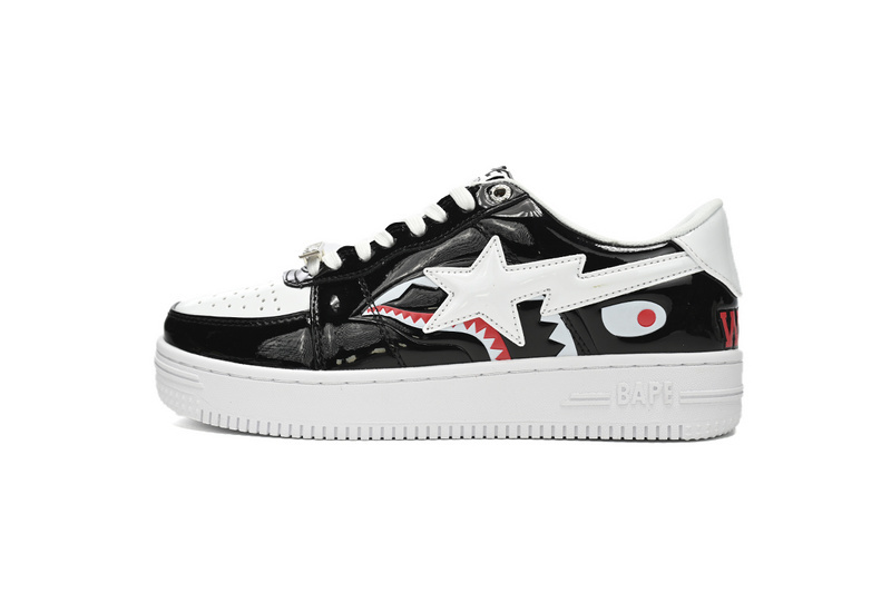 40e688dec3b830a21073a90815a3d659 A Bathing Ape Bape Sta Low Black and White Shark 1H30-191-009 - Image 1