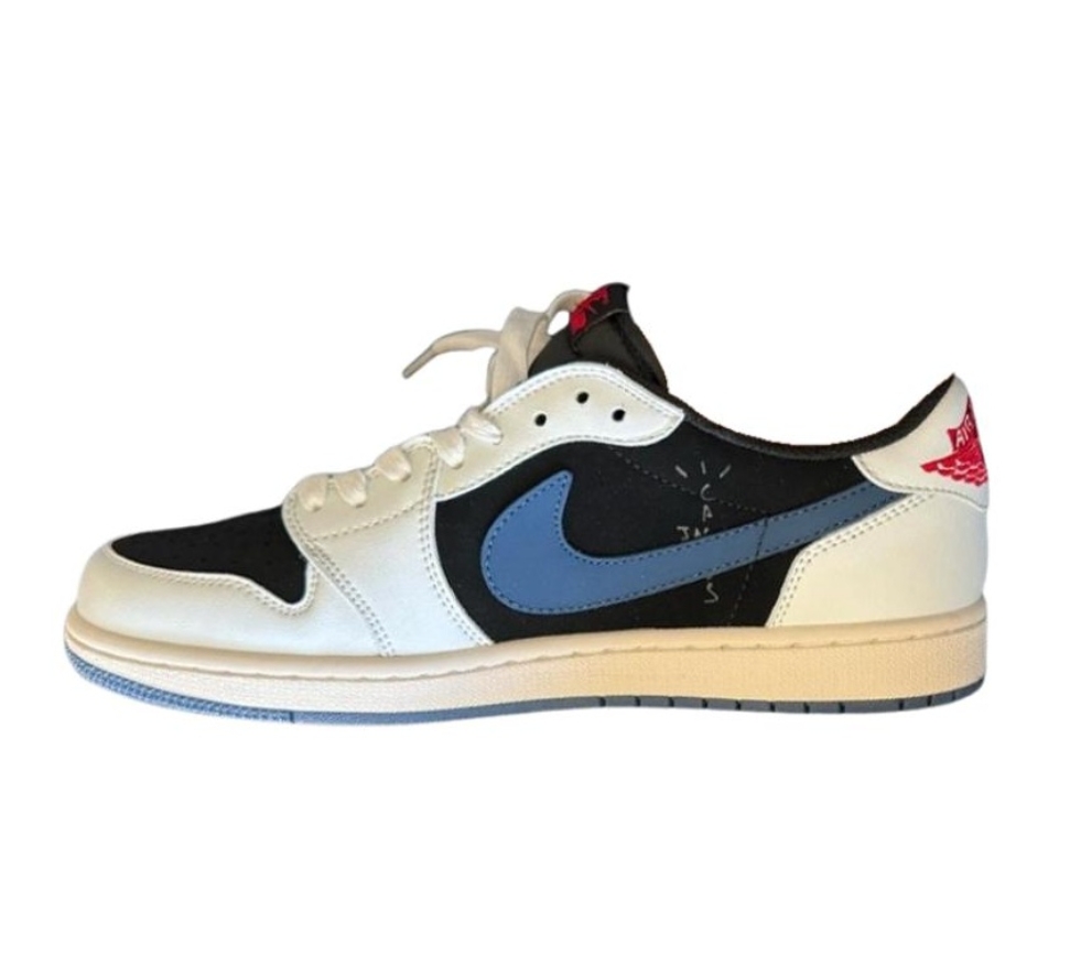 5583a751375e46b9b10fe35450373d59 Travis Scott x Air Jordan 1 Low White black blue - Image 1