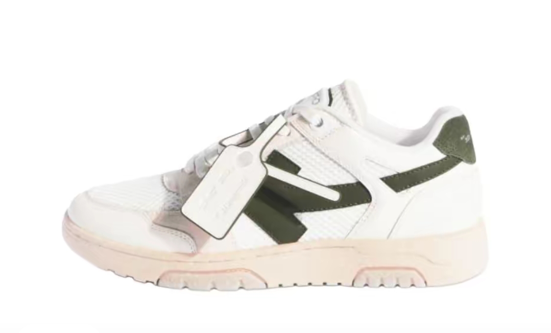 8e6eea9f10f6eceec462fe56584c79e0 OFF-WHITE Slim Out Of Office Sneakers In White-military Green - Image 1