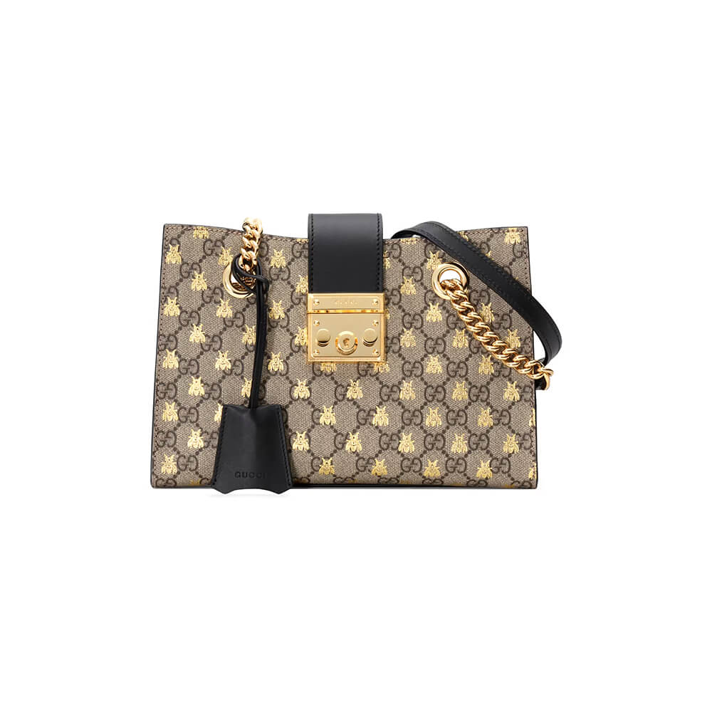 95d8051f90ec2b128c2b6f24d254778a GG Padlock small GG bees shoulder bag - Image 1