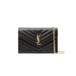 Saint Laurent Chain-strap YSL-plaque grained-leather wallet