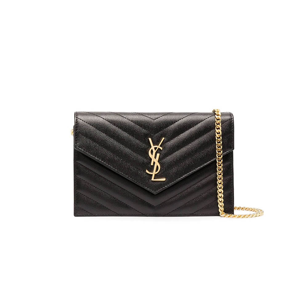 e66987c55319165a40f6b64a98776135 Saint Laurent Chain-strap YSL-plaque grained-leather wallet - Image 1