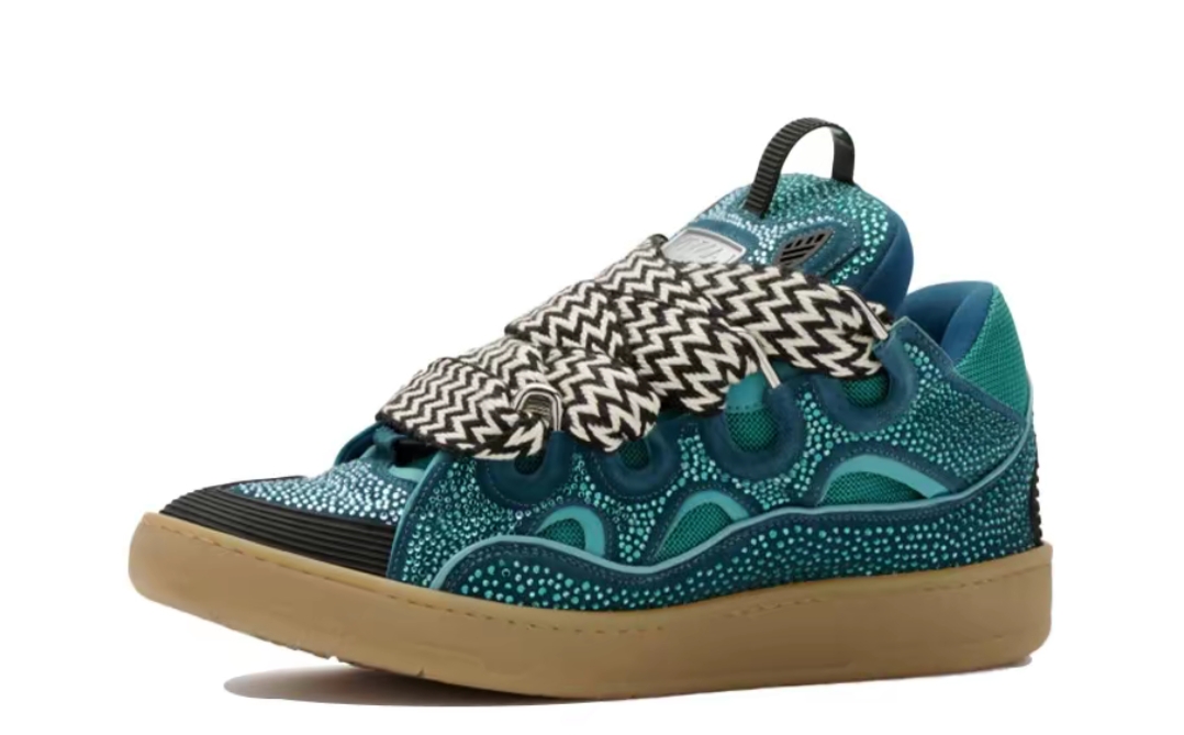 ee3be48caf731b71e9c5db0a1c1473d9 Lanvin Leather Curb Crystal Petrol Blue Men's - FM-SKRK11-STRA-H21 - Image 1