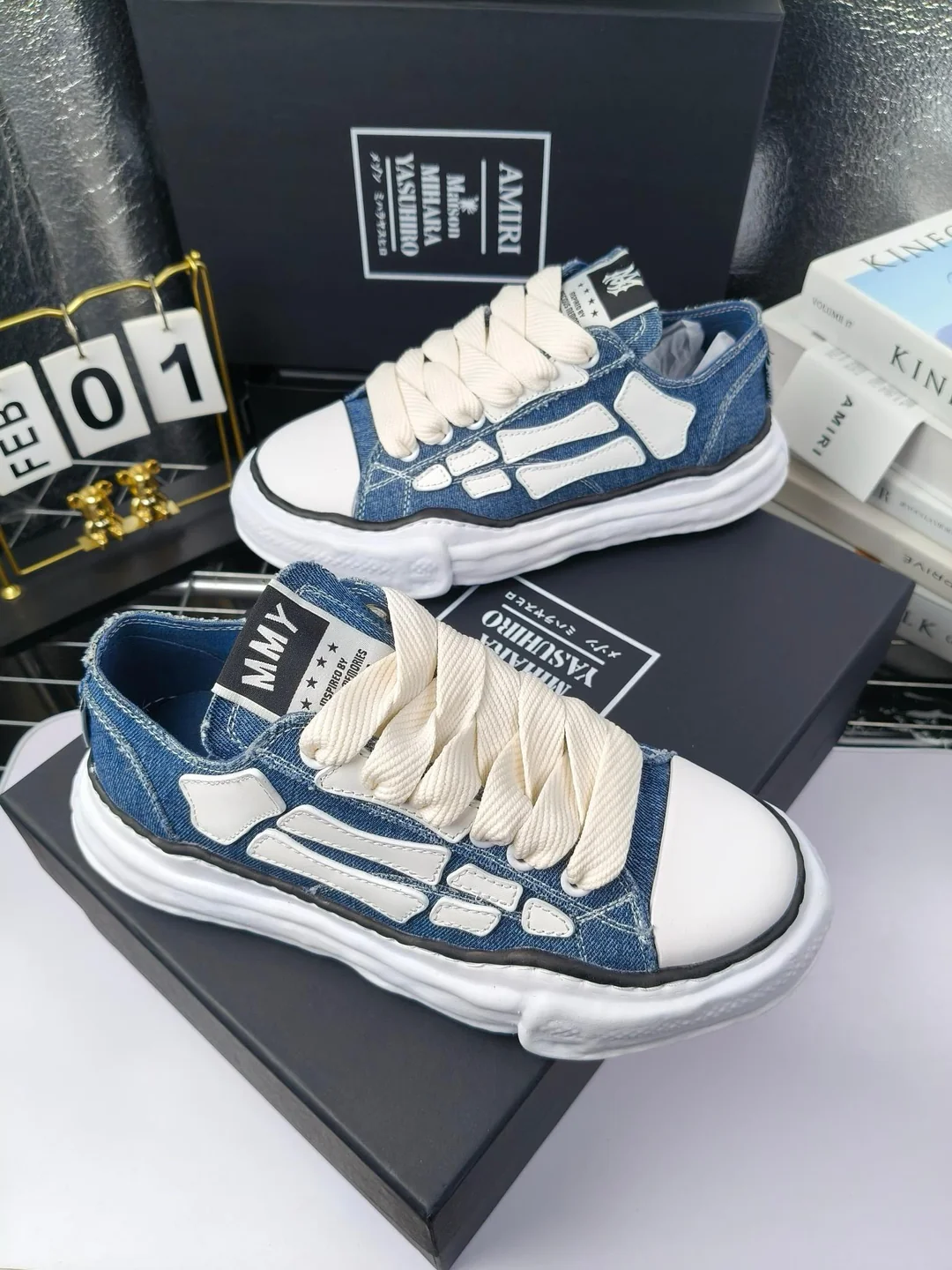 f9af760e865b4630db08787bdc21ebe5 AMIRI MMY Bones x Maison Mihara Yasuhiro Denim Blue - Image 1